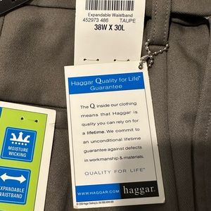 Haggar Mens 38x30 Taupe Cool 18 Expandable waist pants new w tag